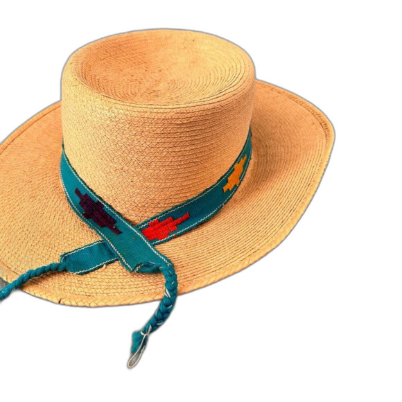 Vintage Palm Embroidered Banded Coastal Mexican Cowgirl Western Hat Summer Beach - Picture 2 of 8